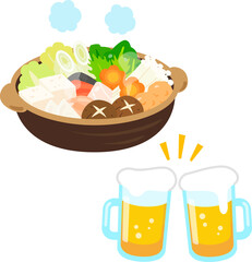 鍋料理とビール、忘年会、飲み会