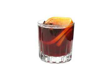Glass of mulled wine isolated on white background