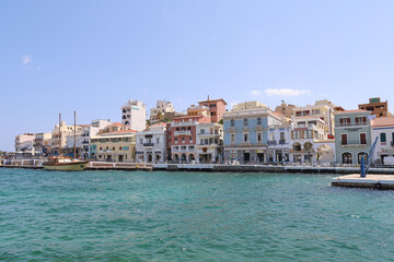 Fototapeta na wymiar Pier of the port of Agios Nikolaos in Crete, Greece