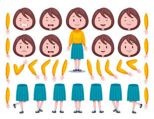 Front View Cute Girl Character Creation Set