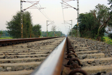 low angle view of rails with track 