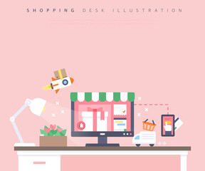 Fototapeta premium Shopping Desk Illustration