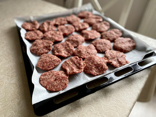Turkish Style Raw Meatballs with Minced Meat Kofte or Kofta Ready to Bake in Oven Tray.