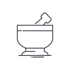 Mortar and pestle icon, linear isolated illustration, thin line vector, web design sign, outline concept symbol with editable stroke on white background.