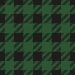 Lumberjack plaid seamless pattern. Vector illustration. Dark green color. Textile template.