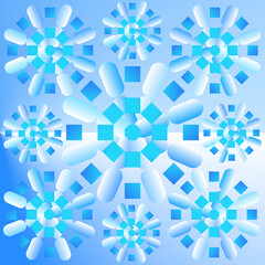 Pattern from abstract snowflakes on a light blue background for textile.