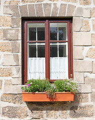 Fototapeta na wymiar Window from outside with flowers