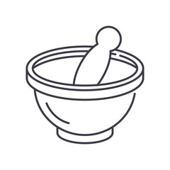 Mortar pestle icon, linear isolated illustration, thin line vector, web design sign, outline concept symbol with editable stroke on white background.