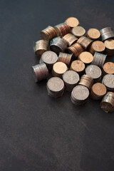 Coins of Malaysia. Financial Planning concept .The coins are arranged in value. Wrapped with clear tape for easy exchange at the shop. © ellinnur