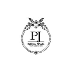 PJ Initial handwriting logo template vector 