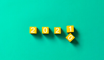 2021 blocks on color background. カラー背景上の2021のブロック