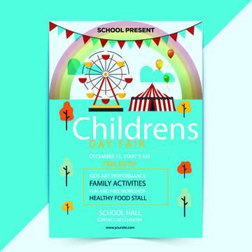 children day fair flyer banner vector illustration
