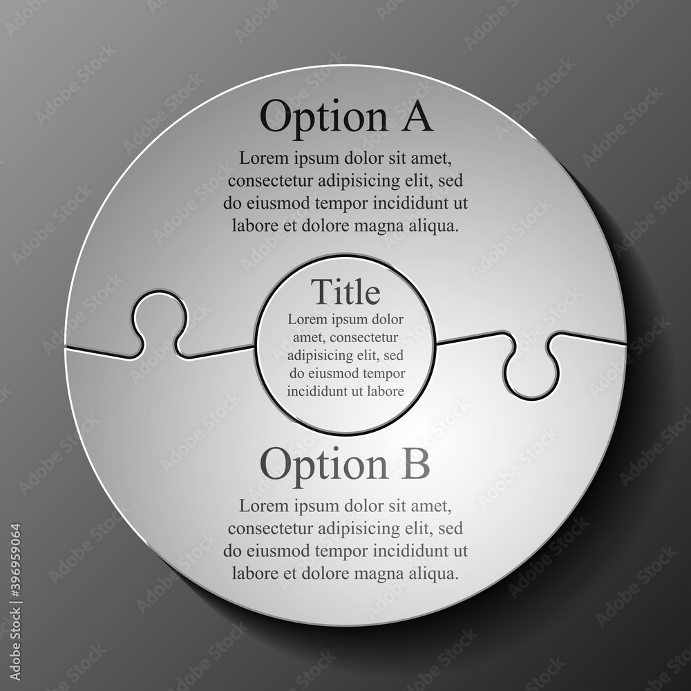 Leinwandbilder Double puzzle presentation infographic template with explanatory text field for business statistics