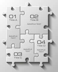 Four sided 3d puzzle presentation infographic template with explanatory text field for business statistics