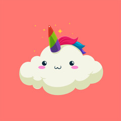 A cute cloud of unicorn. Isolated Vector Illustration