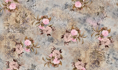 Fabric texture background with flowers design pattern 