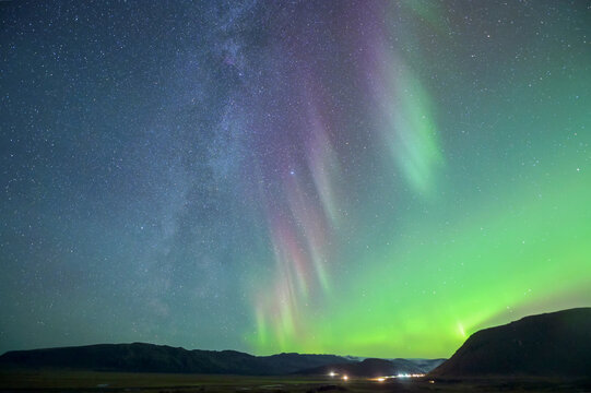 Aurora Borealis with the Milky Way Galaxy, Iceland,night photography