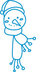 
snowman face drawn in blue line isolated on white background