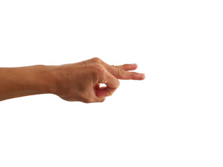 hand of asian man is in show gesture on white background