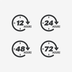 12, 24, 48 And 72 Hours Service Support Flat Black Vector Icon