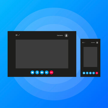 Two video call windows for different screen sizes. Vector illustration.
