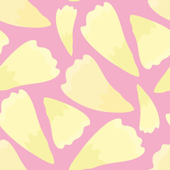 Beautiful spring blossoms and leaves seamless vector pattern background. Yellow delicate petals and foliage on pink backdrop. Floral botanical illustration. Decorative all over print