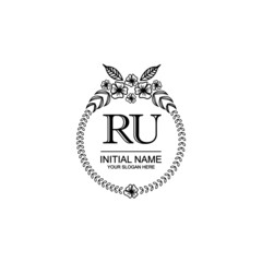 RU Initial handwriting logo template vector 