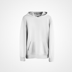 Mockup white hanging hoodie with pocket and hood, casual apparel for presentation of design, pattern, print.