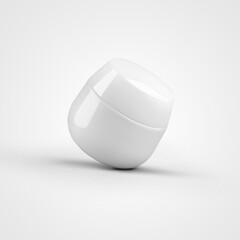 Small glossy cream jar template, white plastic box for design presentation.