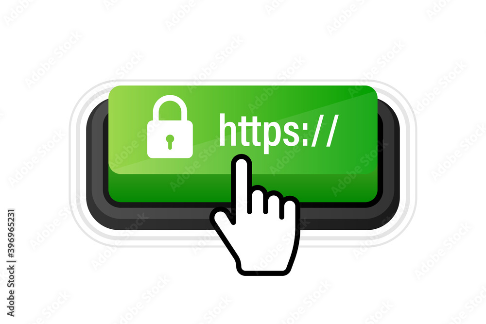 Poster secure of link green 3d button on white background. vector illustration.