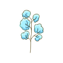 Hand drawn doodle tree. Winter, covered in snow, light blue.