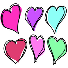 Set of hand drawn hearts. Handdrawn rough marker hearts isolated on white background EPS Vector illustration