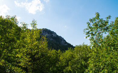 Vista lungo il sentiero di montagna in estate