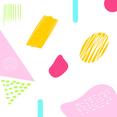 Hand drawn abstract memphis pattern texture with handmade elements, different decors. Texture can be used for wallpapers, prints, websites. white background EPS Vector