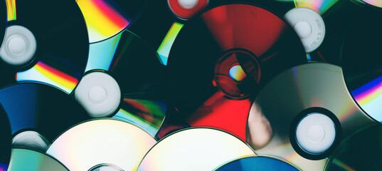 Сd disc background. Compact disk collection decoration.