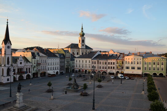 Main square in Old Town in Trutnov, small town, Czechia