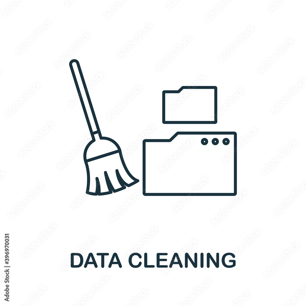 Poster data cleaning icon. line style element from data organization collection. thin data cleaning icon fo
