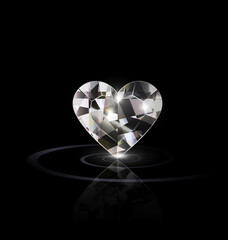 black background and large light jewel crystal heart