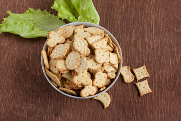 delicious dry cookies, biscuits, crackers with salt and dry herbs