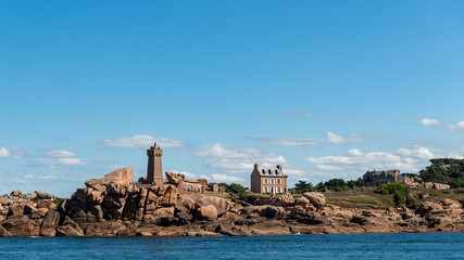 House and lighthouse of Ploumanach on a sunny day in summer