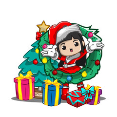 Cute girl ilustration for christmas day_2