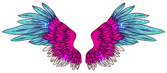 Beautiful magic bright pink magenta vector wings