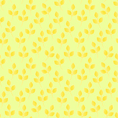 Leaves seamless pattern on yellow and golden background, fabric, trendy wallpaper