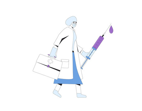 doctor walking with syringe and medical bag clip art preview