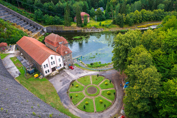 Dam on Bobr river and hydroelectric water power station in Pilchowice in Poland © bubutu