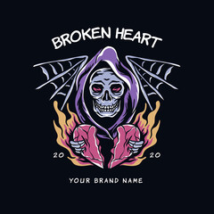 skull broken heart illustration