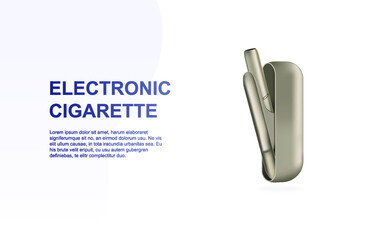 Electronic cigarette. Smoking, white device, heating tobacco system, newest electronic cigarette. Realistic vector illustration. Great for flyers, posters, banner.