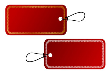 Vector 2 Rectangle Vector Red Gradient Tag, White China Style Border With Black Rope, Isolated on White