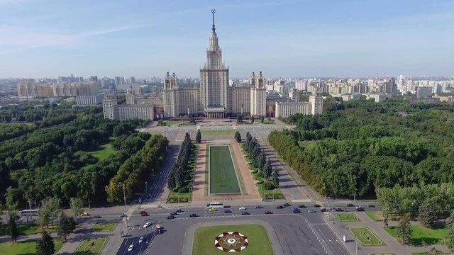 general, application aerial view of Moscow State University in summer