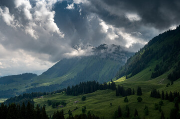 Obraz premium rain clouds at Hogant on a rainy summer day